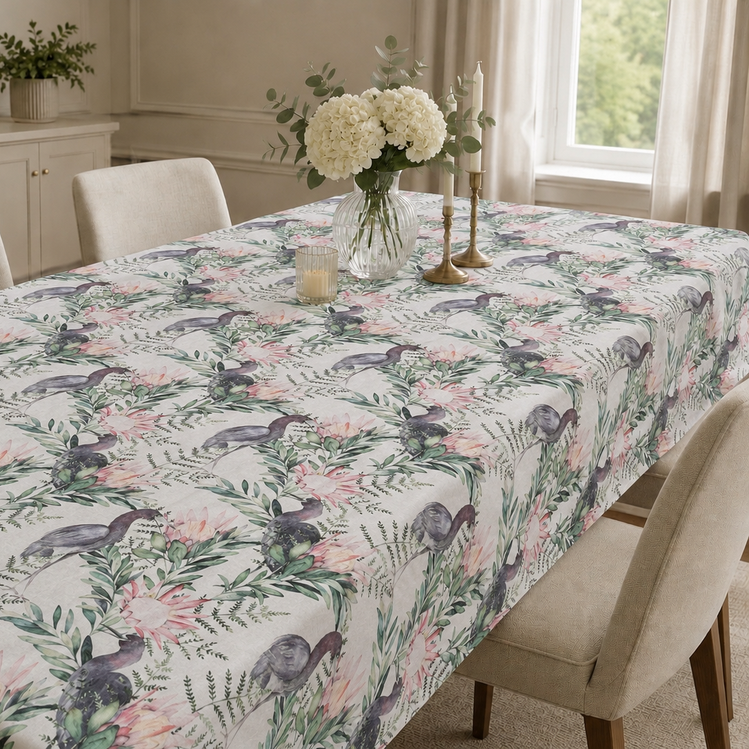 Tablecloth - Protea & Heron Watercolour (6-seater)